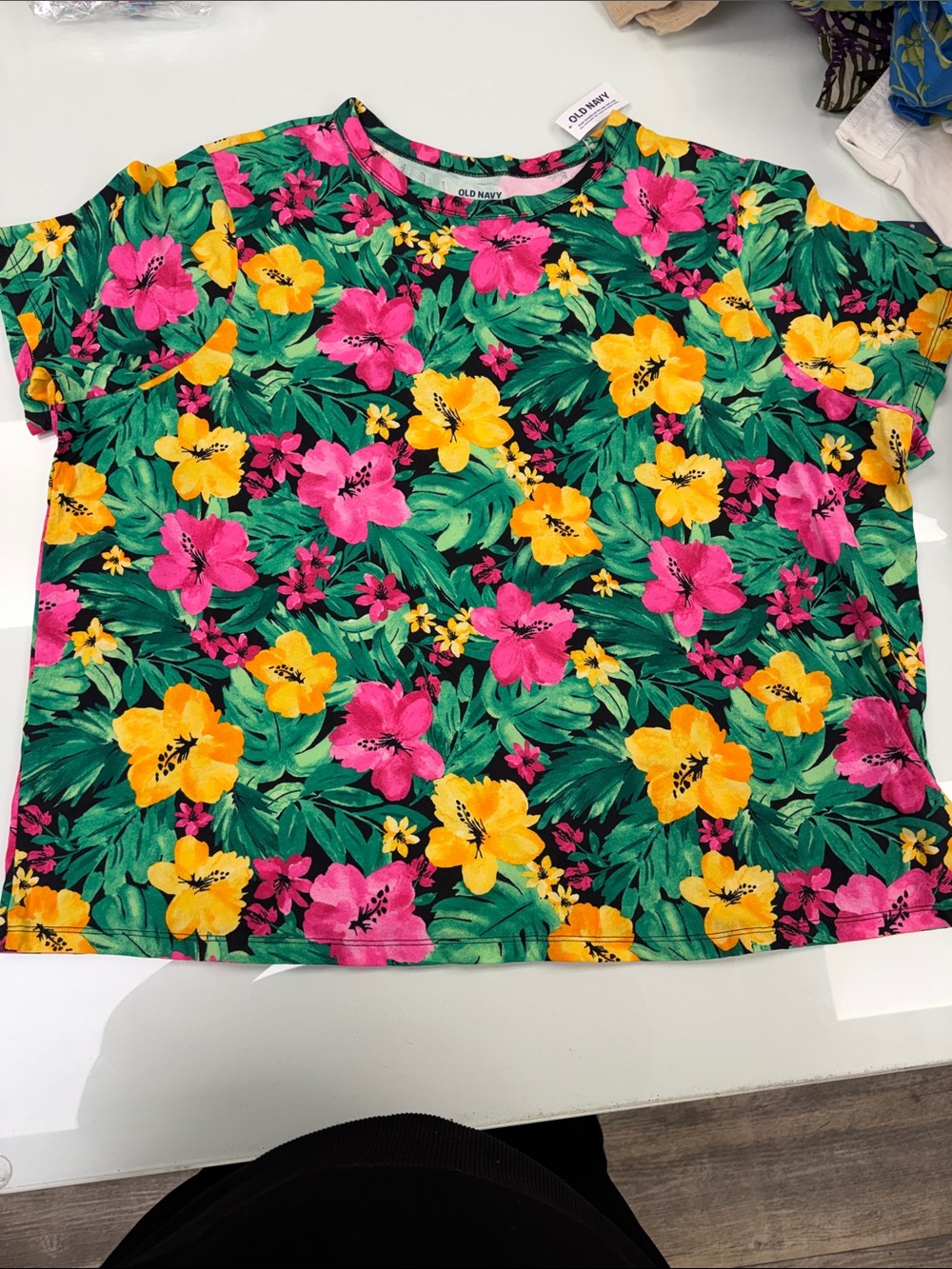 Old Navy Tropical Floral Tee in Green, Pink & Yellow